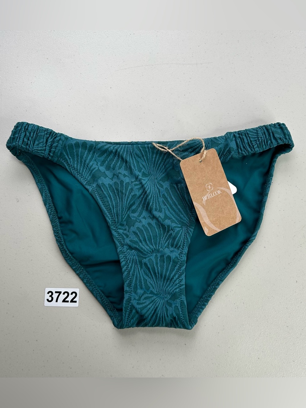 Berlook Medium Dark Green Jacquard Elastic Bikini Bottom  New Full Coverage